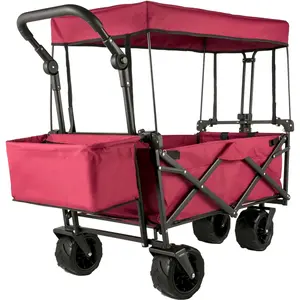 VEVOR Extra Large Collapsible Garden Cart with Removable Canopy, Folding Wagon Utility Carts with Wheels and Rear Storage, Wagon Cart for Garden, Camping, Grocery Cart, Shopping Cart