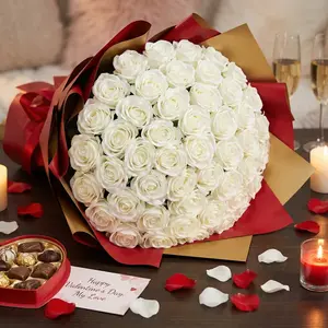 Artificial Roses 50 Pcs White Velvet Silk Rose Flowers, Real Touch Long Stem Fake Flowers ,  Rose Bouquet for Wedding Centerpieces, Flower Arrangements, Home Party Decor, Valentine’s Day.