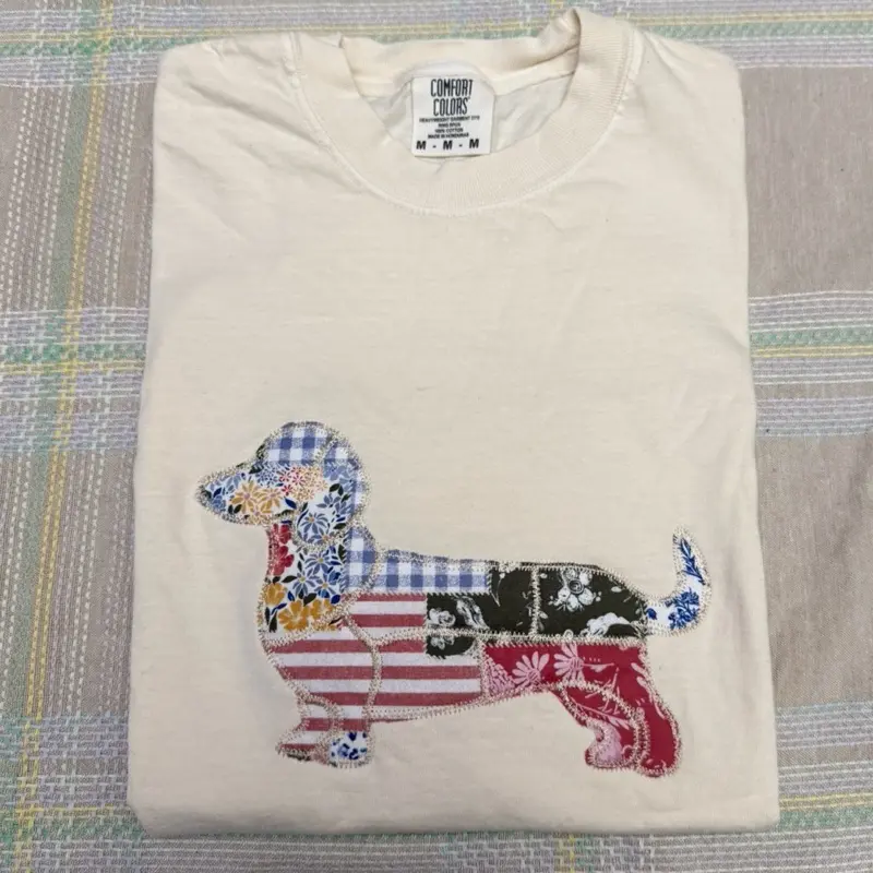 Dachshund patchwork embroidered comfort colors tshirt / embroidered dachshund sweatshirt/ gift for dachshund lover / spring tee spring tshirt