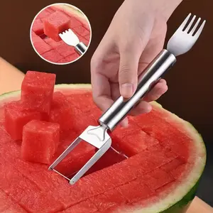 1-Pack Stainless Steel Watermelon Cutter – 2-in-1 Knife & Fork Slicer for Cutting, Cubing, and Serving Watermelon