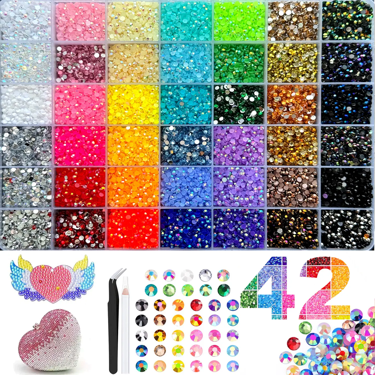 42000Pcs 42Colors 3mm Jelly Flatback RhinestonesBedazzling Kit with Nail Art, Shoes & DlY Diamond Art, DIY Craft Set for Nail Art & Shoes, Ultimate Creative Gift for Her,HomeEssentials,class of 2026,summerwins,Back to School Home Decor Essential,me core s