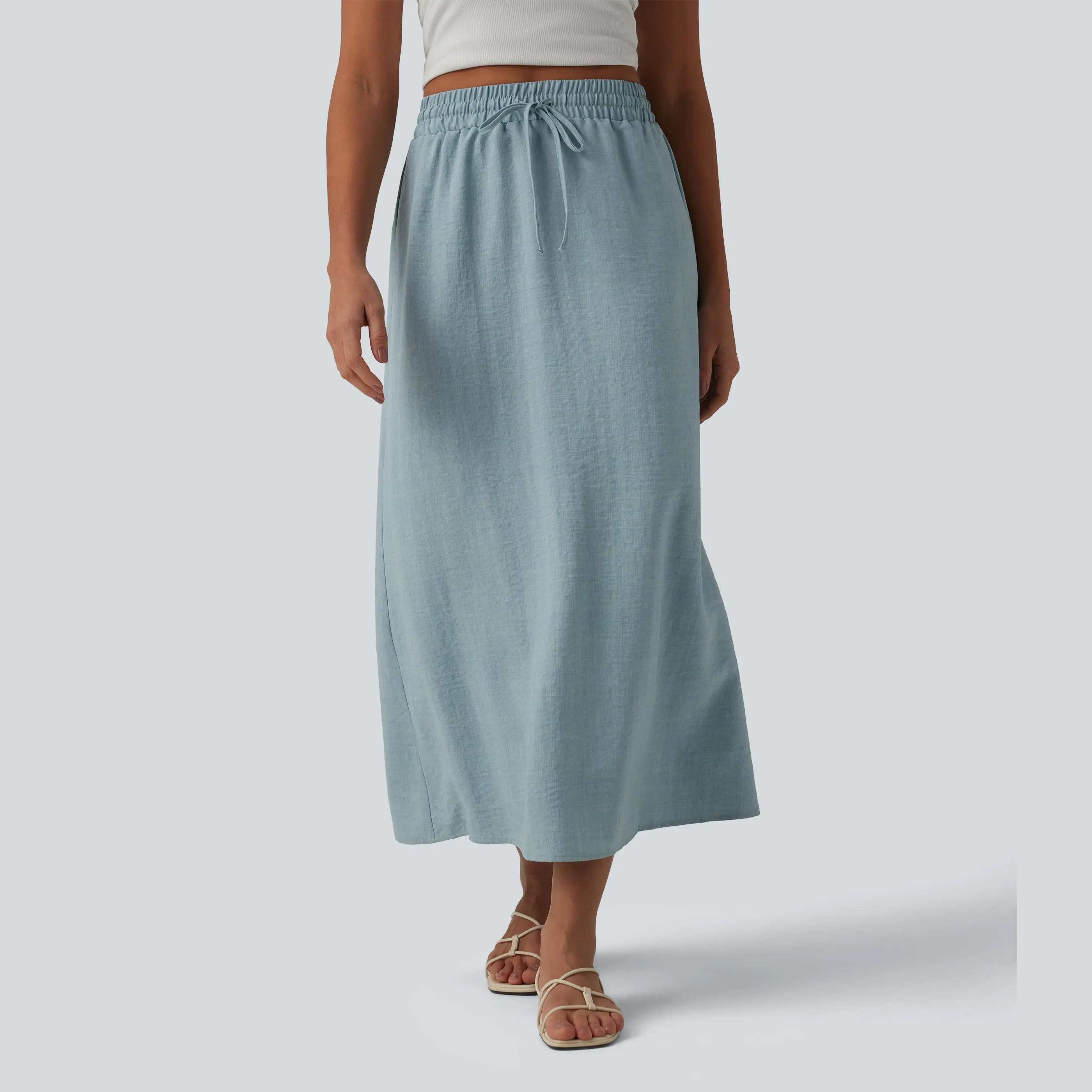 Halara High Waisted Drawstring Maxi Linen-Feel Casual Skirt