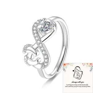 Footprint ring, heart-shaped zircon infinity ring, adjustable opening, suitable for everyday wear, a perfect gift for women.