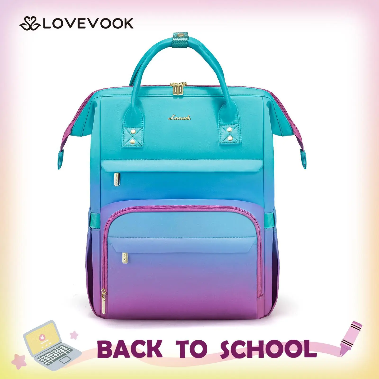 LOVEVOOK Gradient Laptop Backpack - Waterproof Work Computer Bag for College, Nurse, Travel, Work, Carry-On, Supplies for Teacher, Gift for Valentine's Day TikTokShopBackToSchool