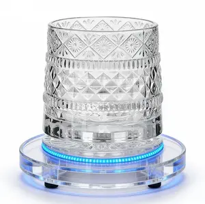 Spinning Whiskey Glasses Cup Set, 360 Degree Rotating Old Fashioned Crystal Tumbler with Unique Relief Base, Rotatable Cocktail Wine Cup for Flavor, Drinking Glassware & Bar Accessories - Valentine's Day gift!