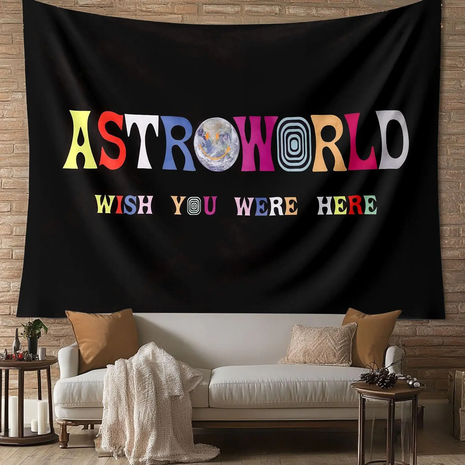 1pc Astroworld Graphic Durable Fabric Tapestry Wall Hanging Decor, Hangable Vivid Wall Art for Men's Dorm Room, Flags for Room Home Decor Supplies