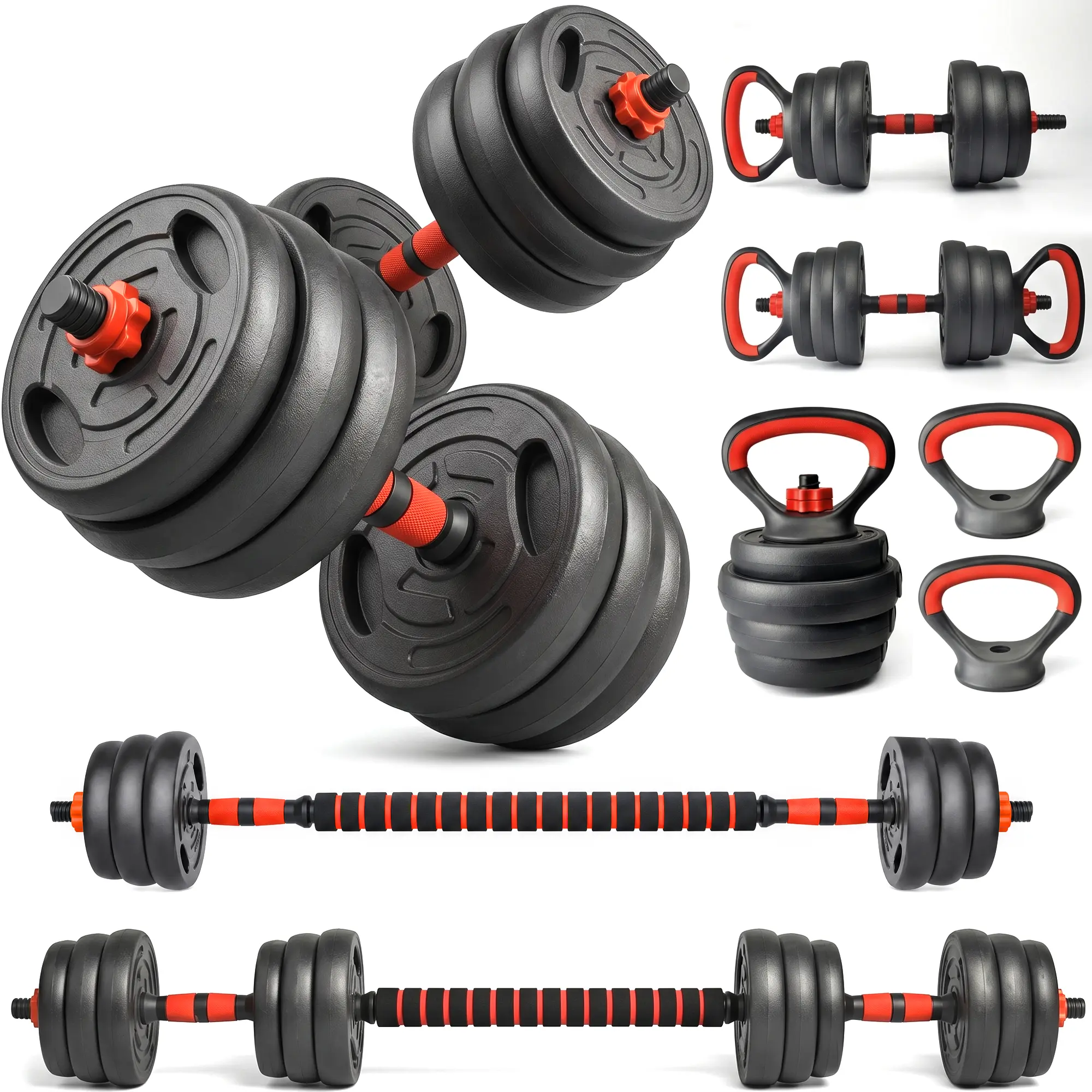 Bellemave 66LB Adjustable Dumbbell Set - 4-in-1 Multi-Mode Convertible Adjustable Fitness Tool, Compact Barbell/Kettlebell for Home Gym Weightlifting, Anti-Slip Texture