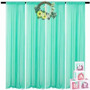 4 Panels-2.42ft×9ft Chiffon Mint Backdrop Curtain Wedding Drapes for Backdrop Tulle Sheer Curtains for Bridal Shower Birthday Party Baby Shower Photo Background Decorations