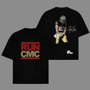 New 'Run CMC' Christian McCaffrey 23 For 49ers Faithful Game Day Fit Cotton T-Shirt (Game Day), CMC Fans Outfit, Niner Gang Outfit XUS