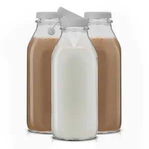 Reusable Glass Milk Bottle Set with Lid & Pourer