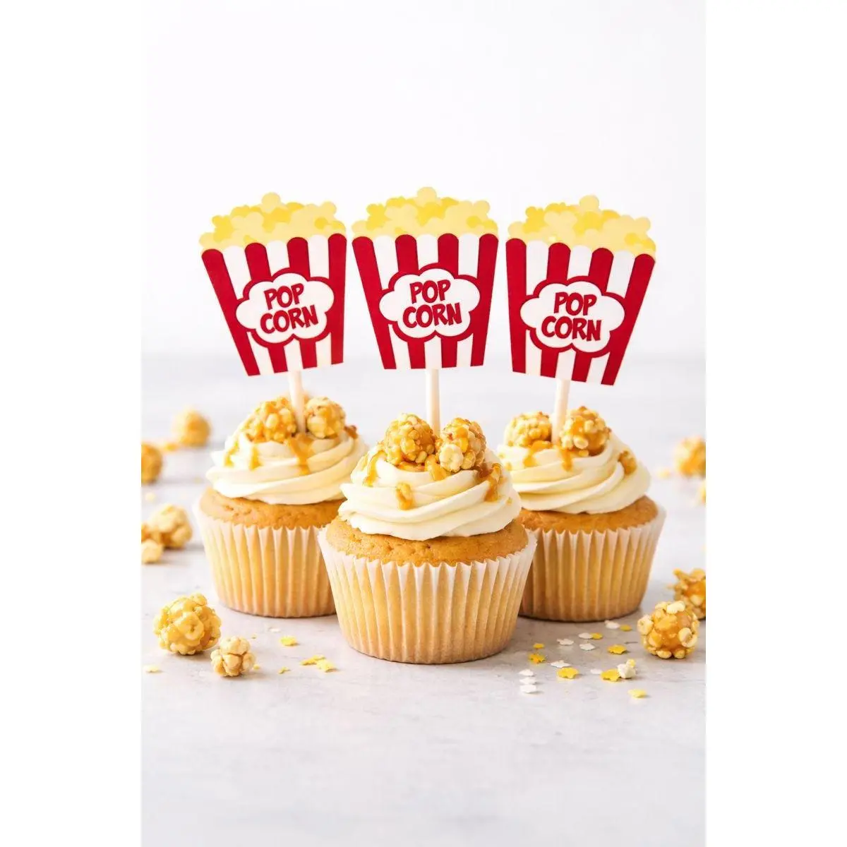 Movie Party Cupcake Toppers - Popcorn cupcake toppers - Movie Party Decorations