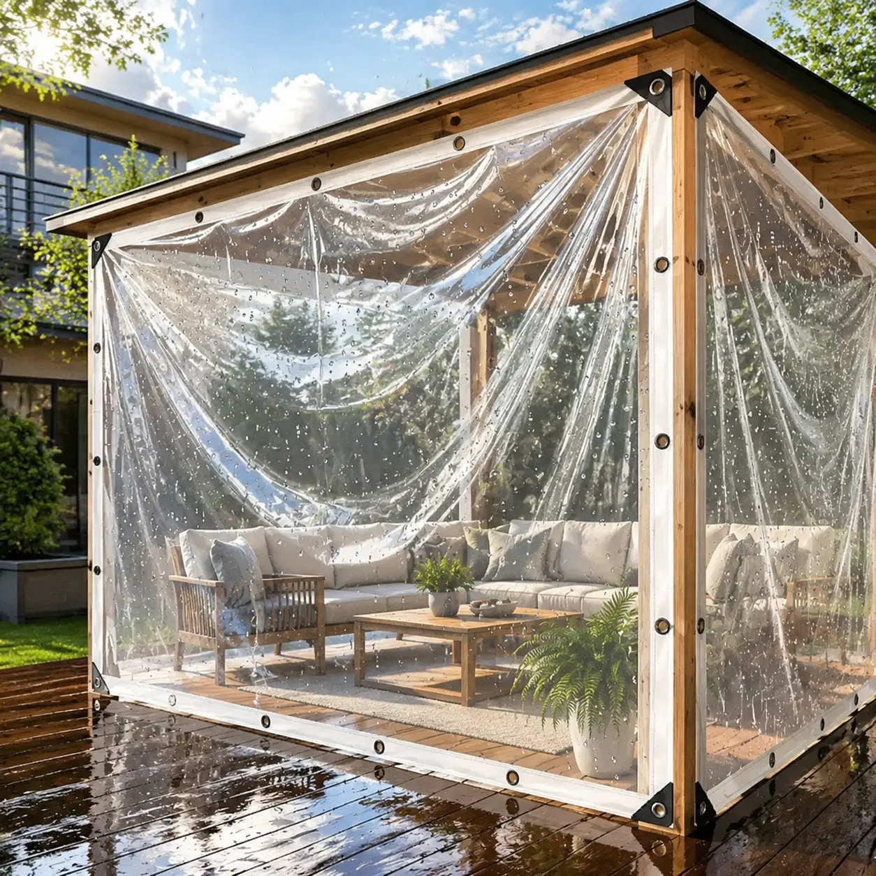 10x13 ft Heavy-Duty Waterproof Polyethylene Tarpaulin, Transparent Vinyl Outdoor Rain Cloth, Reinforced Edges with Strips, Rivet Holes, Foldable Lightweight Plant Shelter Dust Cover for Farms, Greenhouses