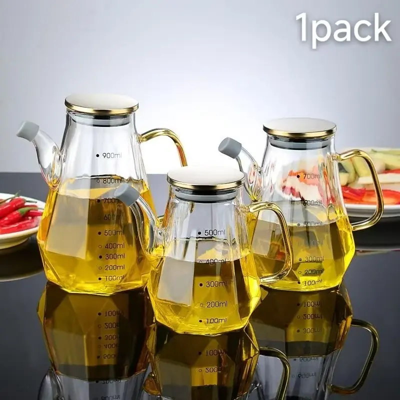 Clear Diamond Shaped High Borosilicate Glass Oil Dispenser, Olive Oil Dispenser, Oil Dispenser Bottle, Food Grade Lead-Free BPA Free Leak-Proof Drip-Free Easy Pour, Heat Resistant Dishwasher Safe Kitchen Essential for Cooking Baking Home Use