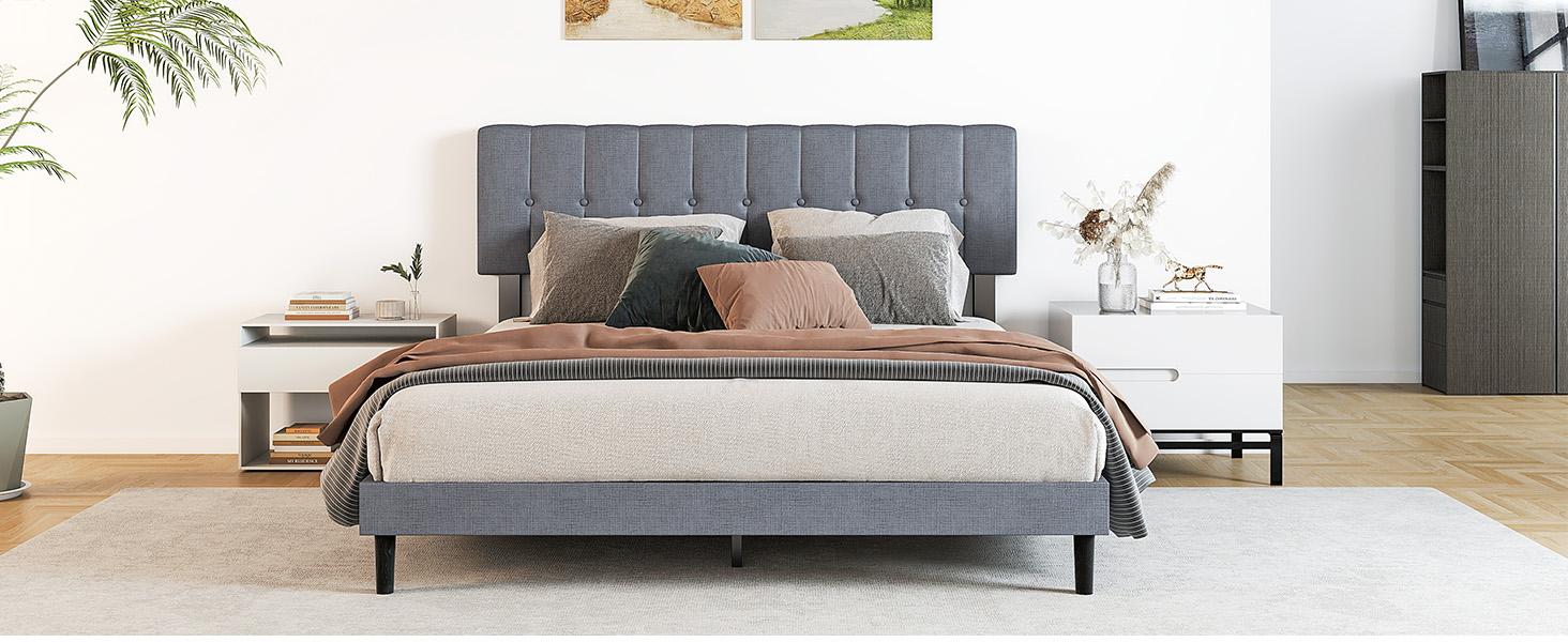 Full Size Platform Bed - Fabric Upholstered Sturdy Wood Slats No Box Spring Needed Modern Design with Upholstery Full Size Platform Bed - Fabric Upholstered Sturdy Wood Slats No Box Spring Needed Modern Design with Upholstery