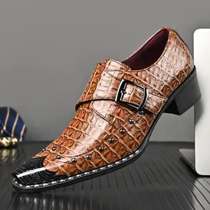 DINAOR Vintage Men’s Business Shoes British Style Formal Dress Shoes with Buckle Breathable Soft Height-Increasing Shoes