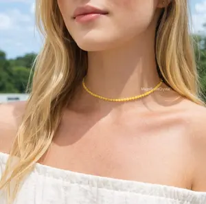 Genuine Citrine Choker Dainty Yellow Crystal Gemstone Necklace Women Jewelry