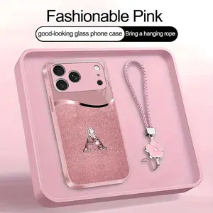 Luxury Pink Phone Case with Lanyard Initial Letter A-Z Cover for iPhone 17 Pro --975