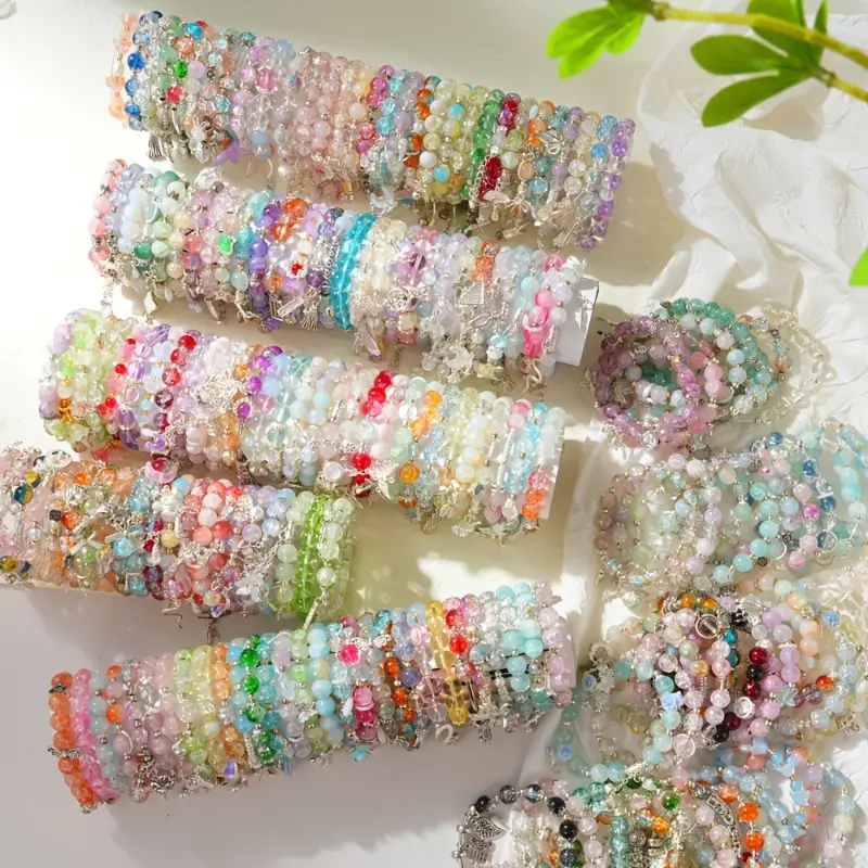 15/30pcs Elegant Glass Bead Stretch Charm Bracelets Set - Floral, Heart, Star, Butterfly Charms, Ideal for Everyday Wear, Gifting on Birthdays, Anniversaries, Charm Bracelet