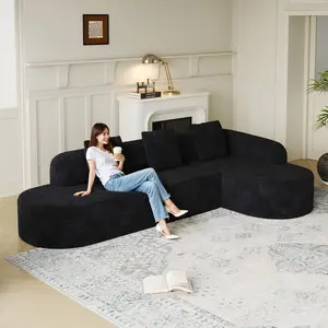 [2 Pack] Niccae 111.8-inch L-shaped curved modular sofa, modern design, made of lychee-textured long-pile polyester fabric, with a curved backrest and three cushions.