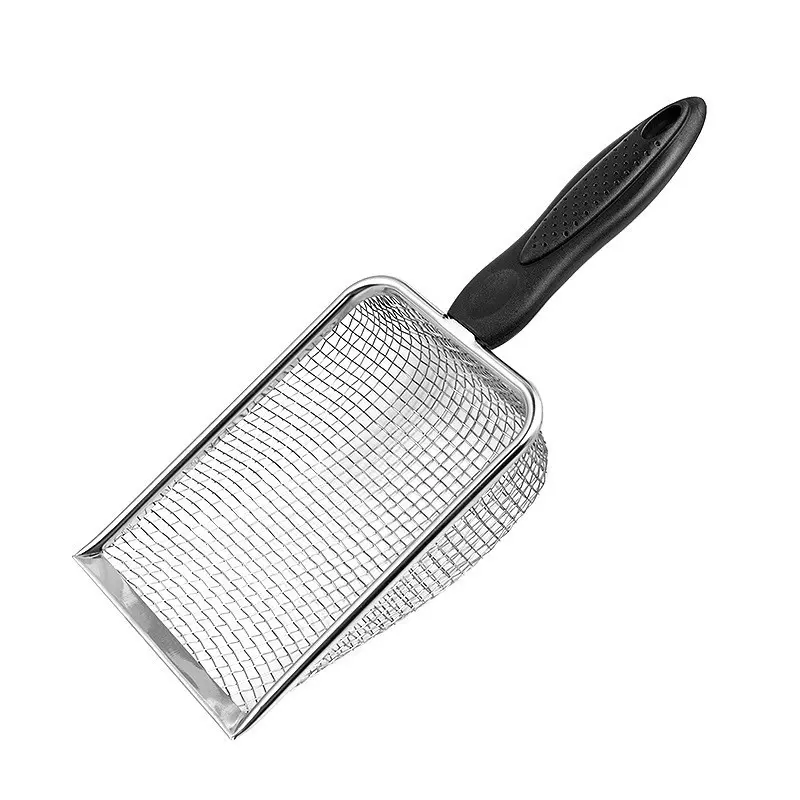Stainless steel cat litter scoop leak proof fine pore pet cat litter scoop long handled durable cat litter sieve high efficiency filtration non stick cat litter non slip handle