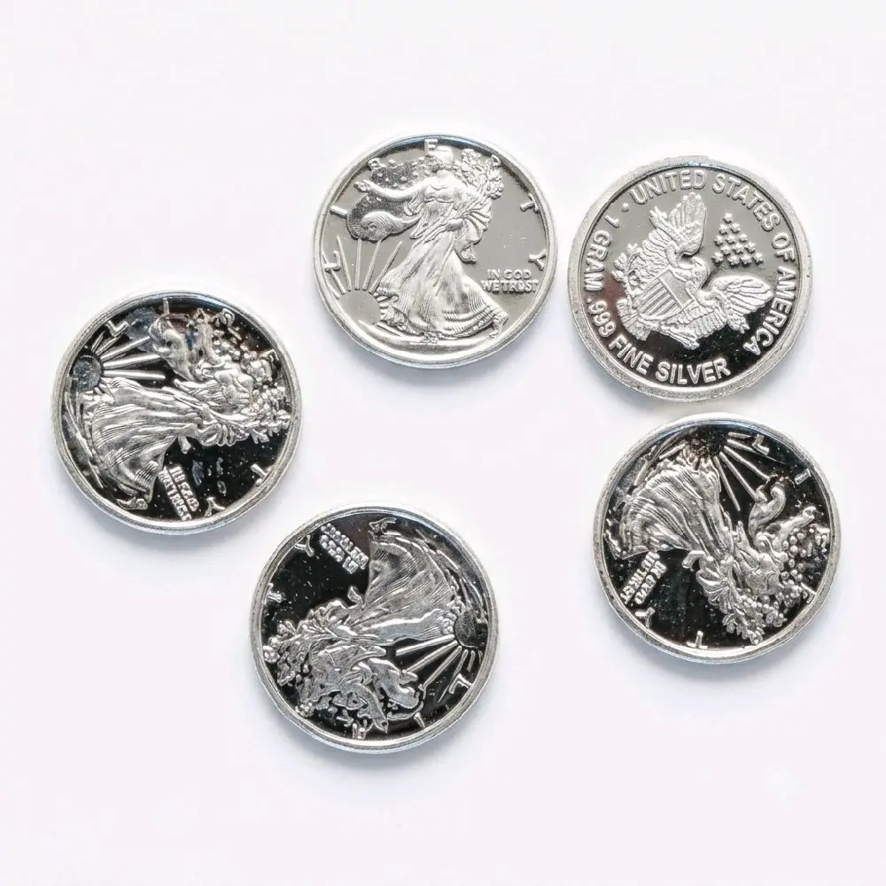 Lot of 5 One Gram .999 Silver American Eagle Design Rounds