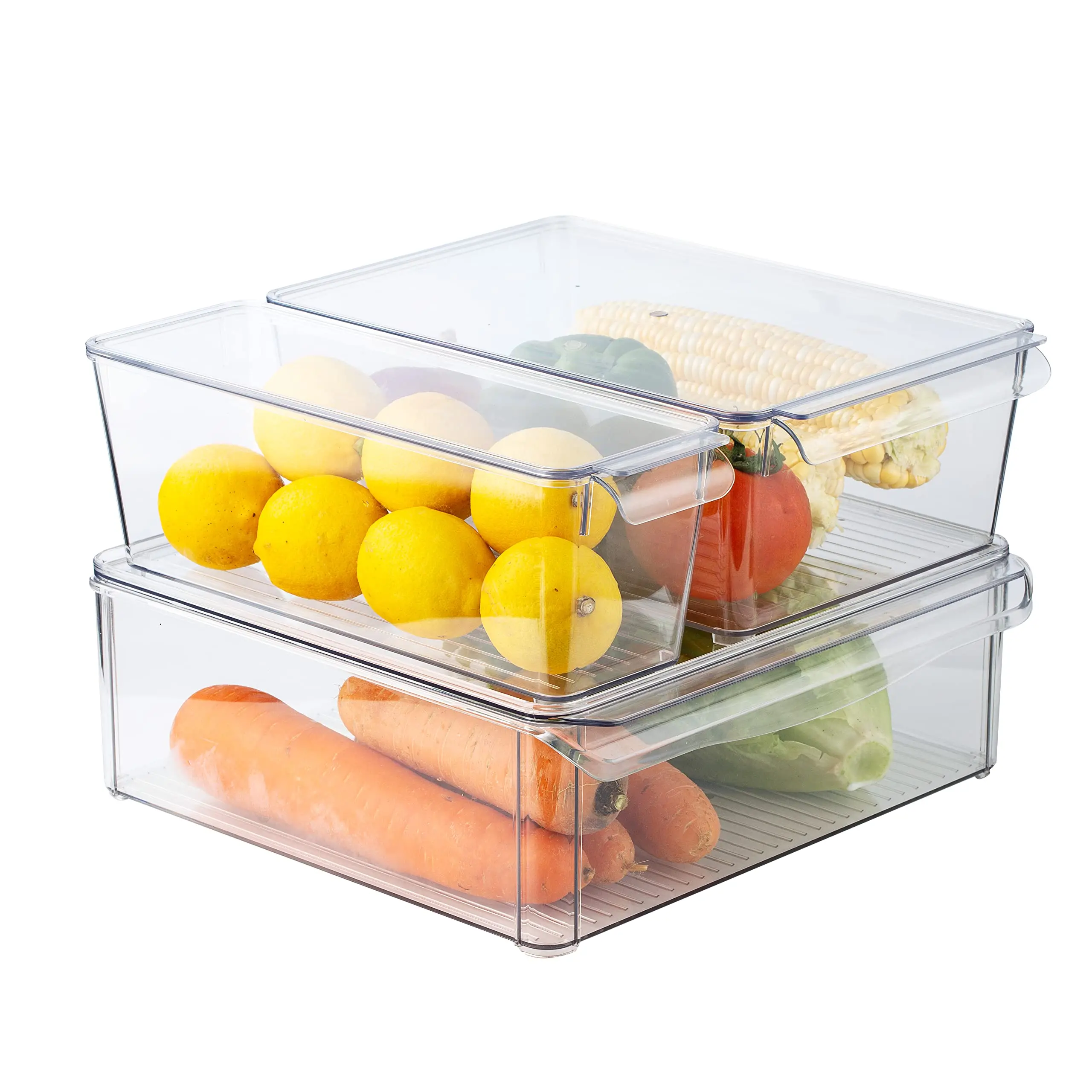 SIMPLEMADE Clear Refrigerator Organizer Bins - Clear Bins for Fridge, Containers for Fridge and Freezer, Multipurpose Storage for Kitchen, Office, Bathroom, Pack of 3 (Design 2)