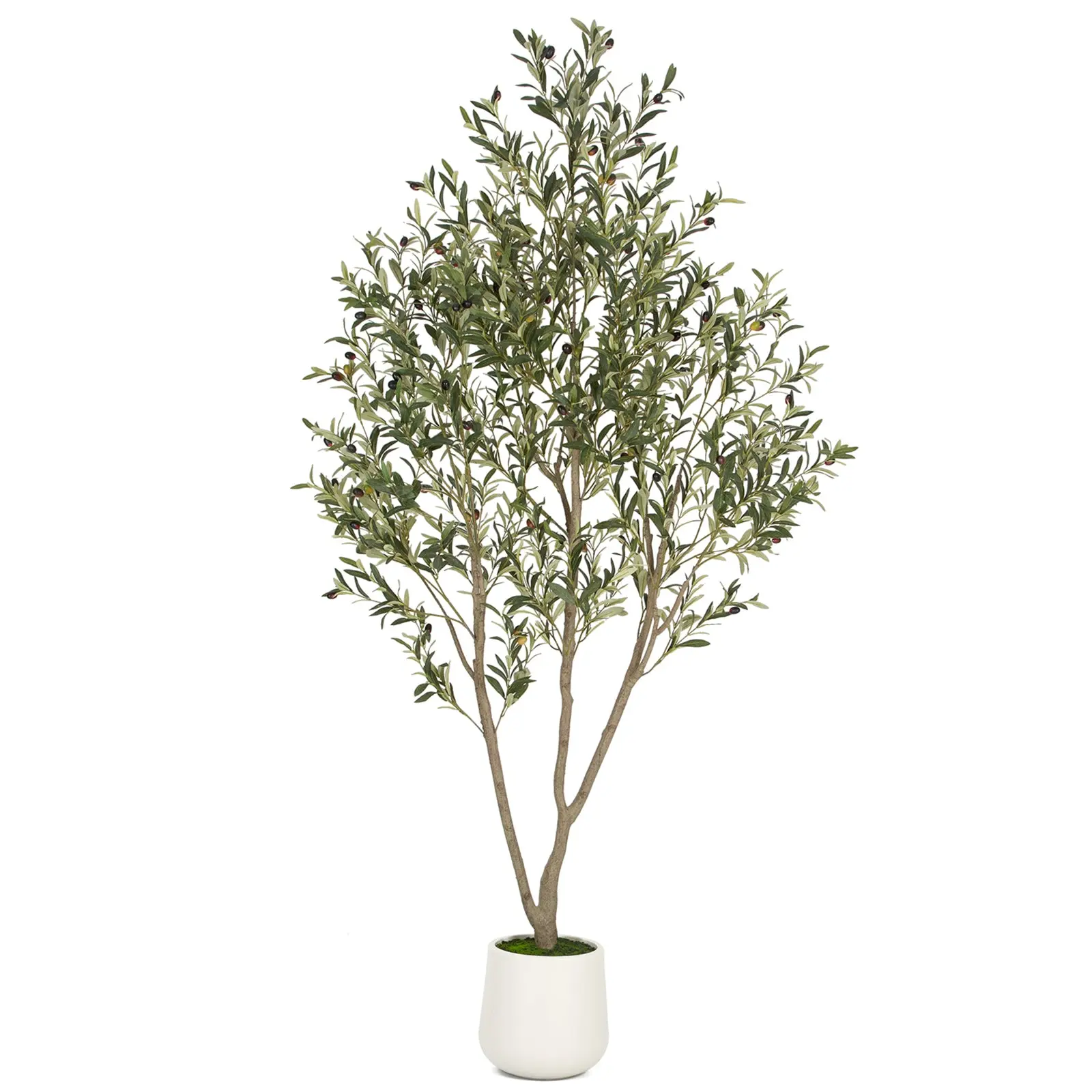 Romswi 5FT 6FT 7FT Artificial Olive Tree Faux Olive Plant Realistic Leaves Silk Tree with White Pot Planter Lifelike Green Leaves & Olive Fruits for Home Office Decor, Interior Outdoor Decoration