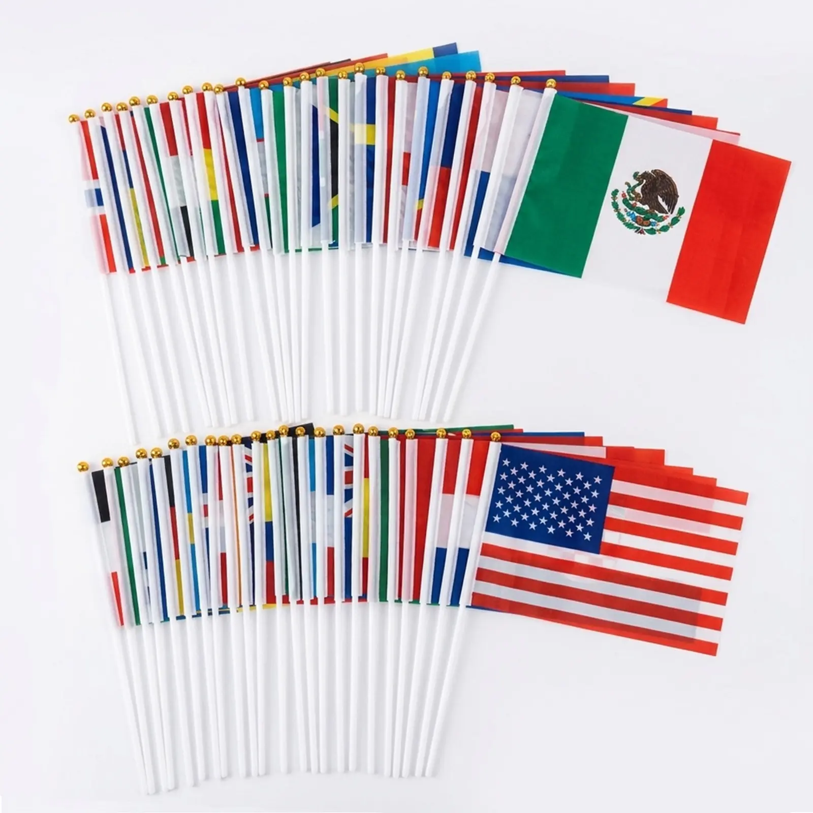 48 Countries Handheld Stick Flags,48 Pcs Waterproof Soccer Party Decorations with Plastic White Pole, for International Soccer Fans,Bar Garden yard porch Street Party Watch Party Fan Gatherings Clubs Sports Bar Gift event banners color home decor