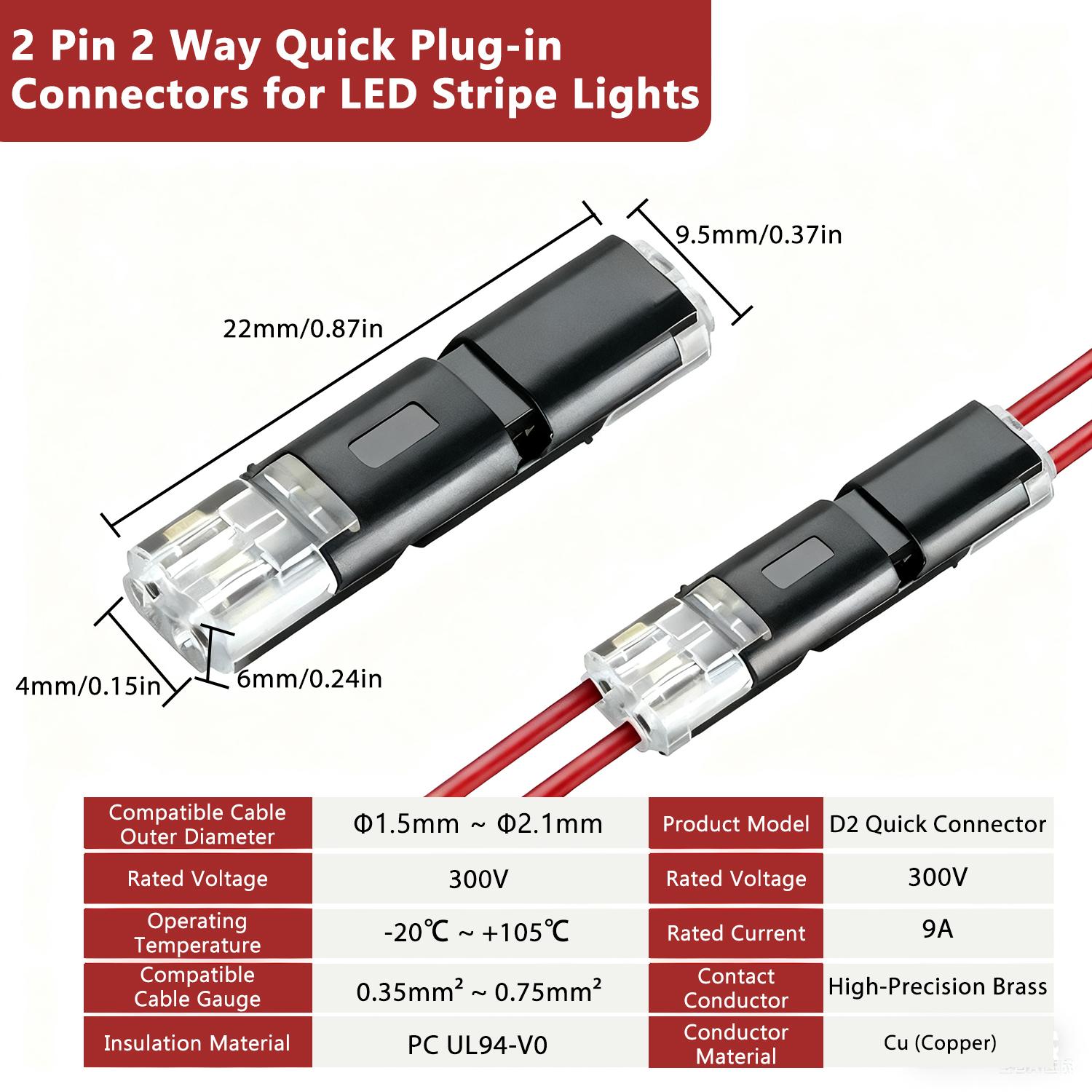 50/100 PCS Double-Wire Plug-in Connector No Wire Stripping Cutting for DIY Crafting Model Kits Low-Voltage Decor Hardware Tools