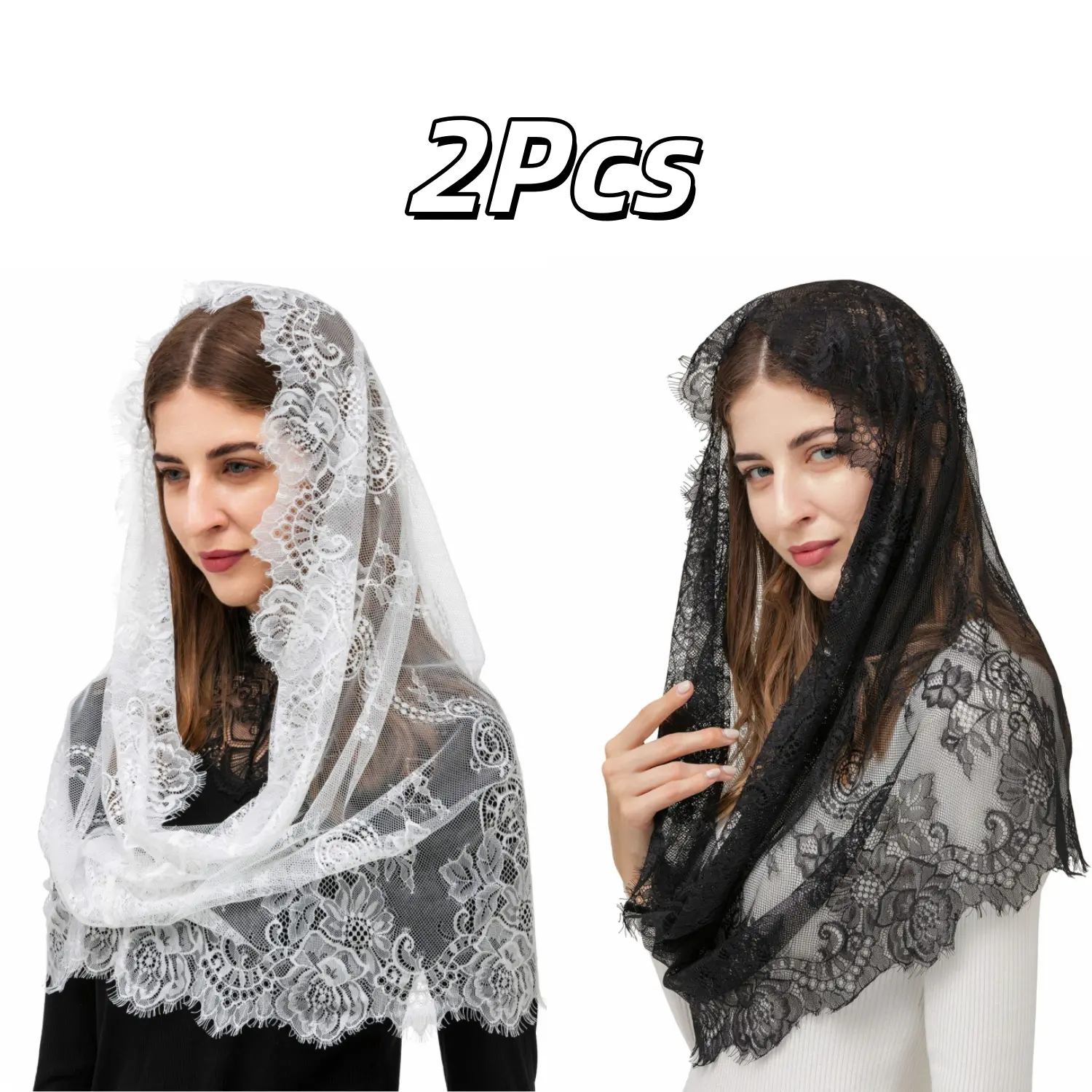 Women's Classic Spanish-Style Lace Infinity Mantilla Veil, Traditional Vintage-Inspired Latin Mass Head Covering (Fashion Accessory)