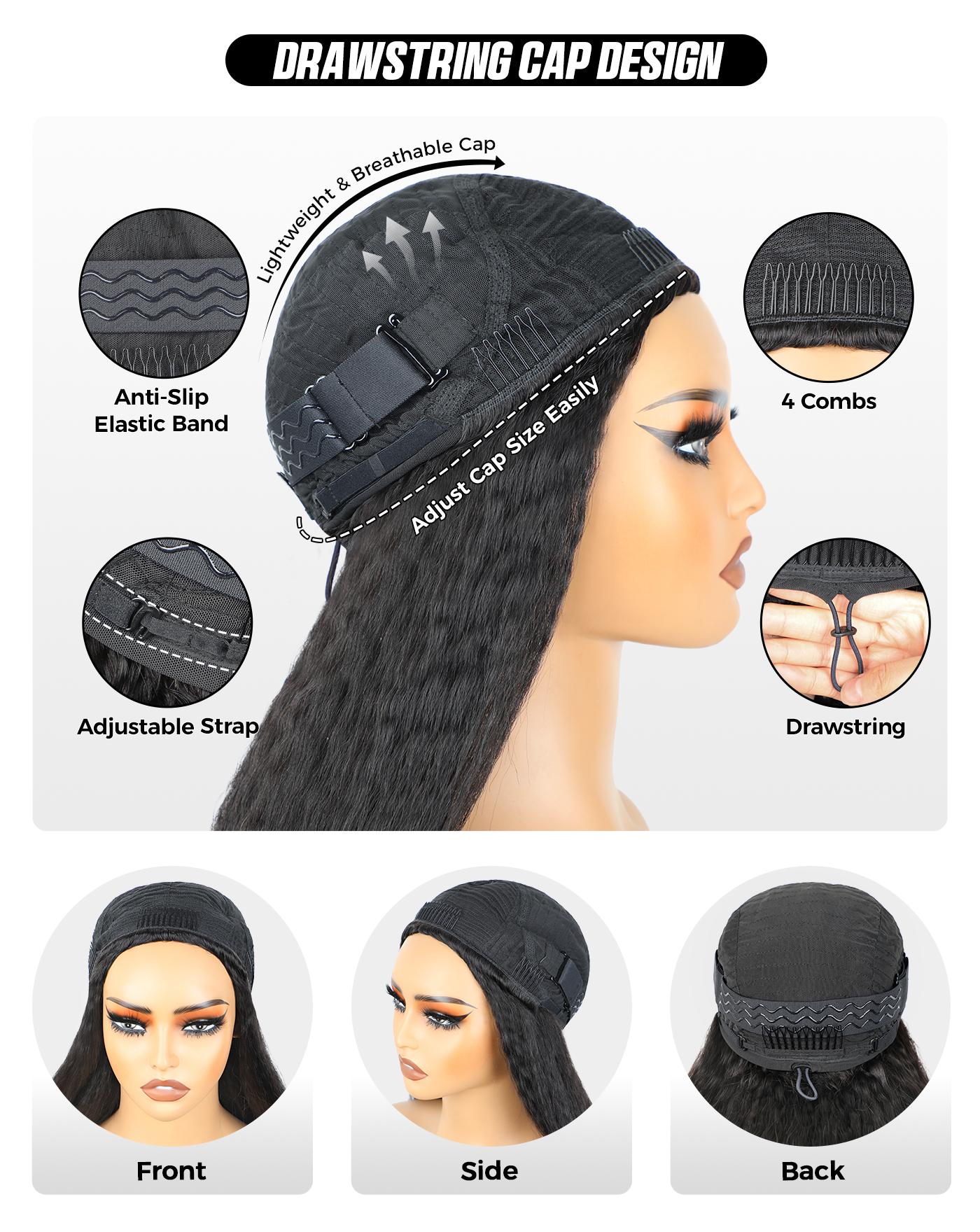 [3 In 1 Half Wig] OQ HAIR Kinky Straight Half Wig Yaki Straight Wavy Easy Wear Go Wig No Glue With Drawstring Invisible Hairline Butterfly Cut Human Hair Glueless Wigs #SummerVibes