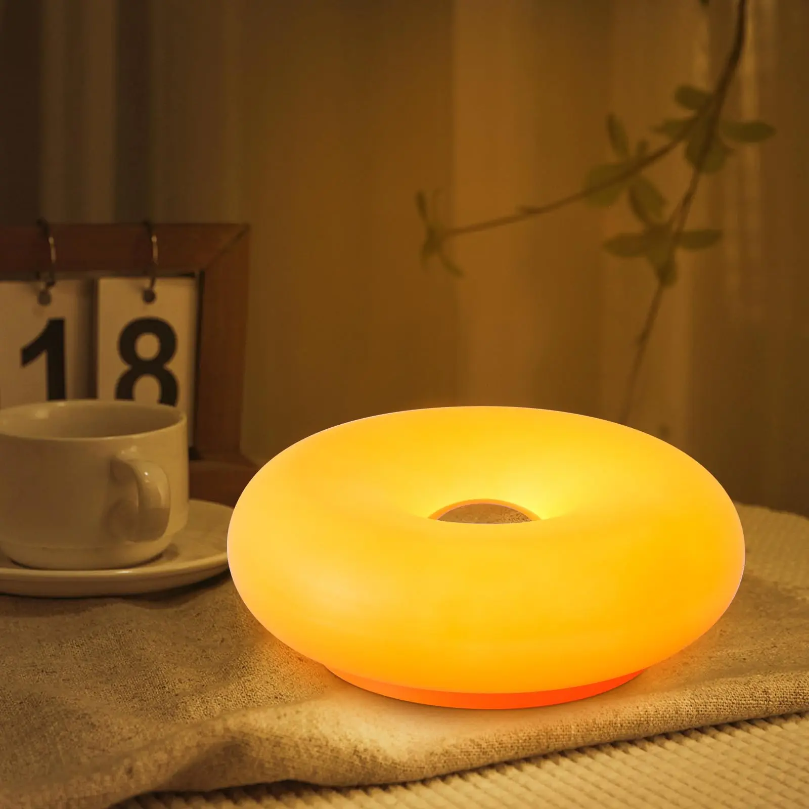 Modern Donut Wall Sconce - 3-Color Adjustable LED Ambient Lighting with Touch Control, Christmas Decorations Cordless Bedside Lamp,for Living Room, Bedroom, Study - Warm /Cool Daylight/Neutral Light, Durable Plastic Construction,Christmas Gift