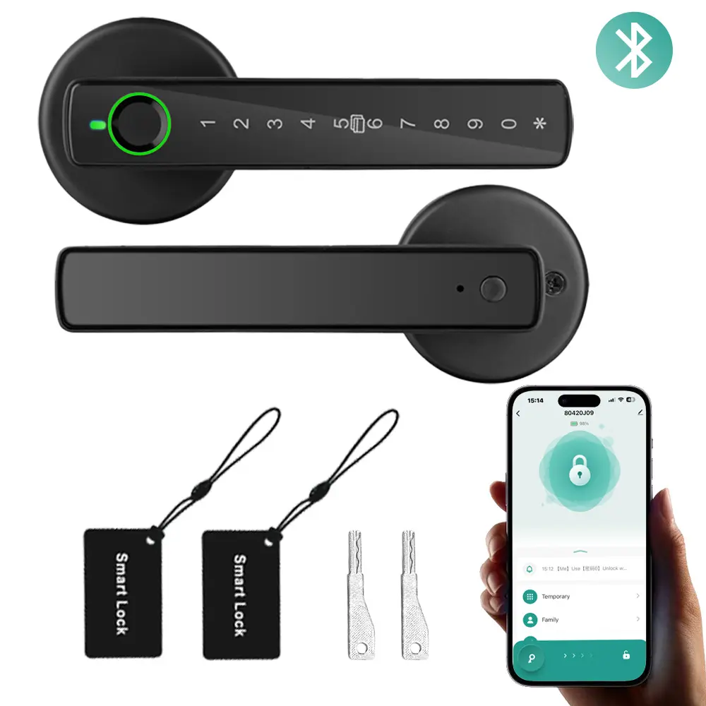 Biometric Smart Door Knob Lock, 4-IN-1 Keyless Entry SmartLock with Fingerprint Recognition, Keypad, App Control, 0.3s Recognition Time, 1s Unlock Time, Fits 2-1/8 Inches Standard Doors, 30-Day Money-Back Guarantee for Home Privacy Security, 35% Larger Re