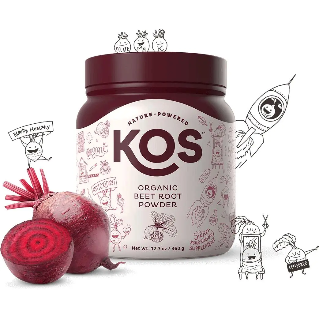 KOS Organic Beet Root Powder, USDA Organic - Natural Nitric Oxide Booster, Superfood Plant Based Beetroot Antioxidant, Supports Active Lifestyle & Healthy Circulation, Soy & Gluten-Free - 90 Servings