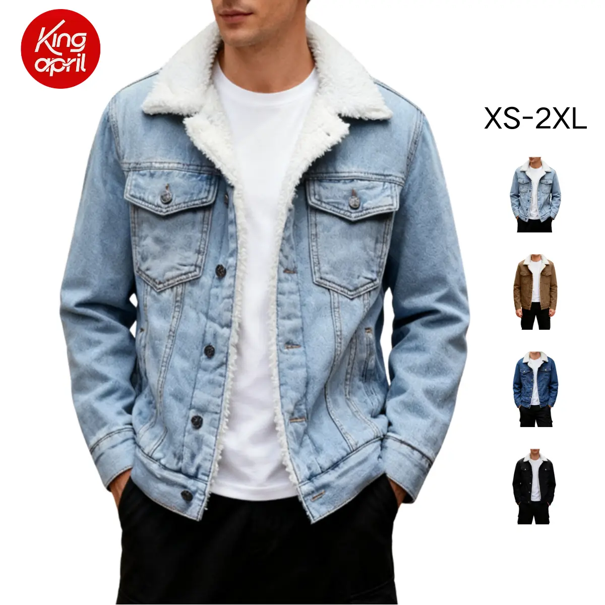 Kingapril Men's Sherpa Fleece Lined Denim Jacket Warm Winter Trucker Jacket Cowboy Jean Jacket Casual Soft
