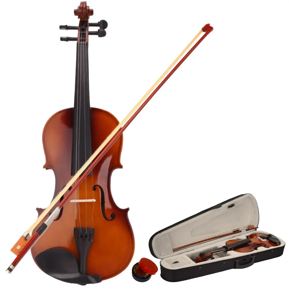 Clearance 4/4 Full Size Student Violin Set - Solid Maple Body, Ebony Fittings, Carrying Case, Violin Rosin, All Starter Accessories, Basswood Arbor, Maple Top