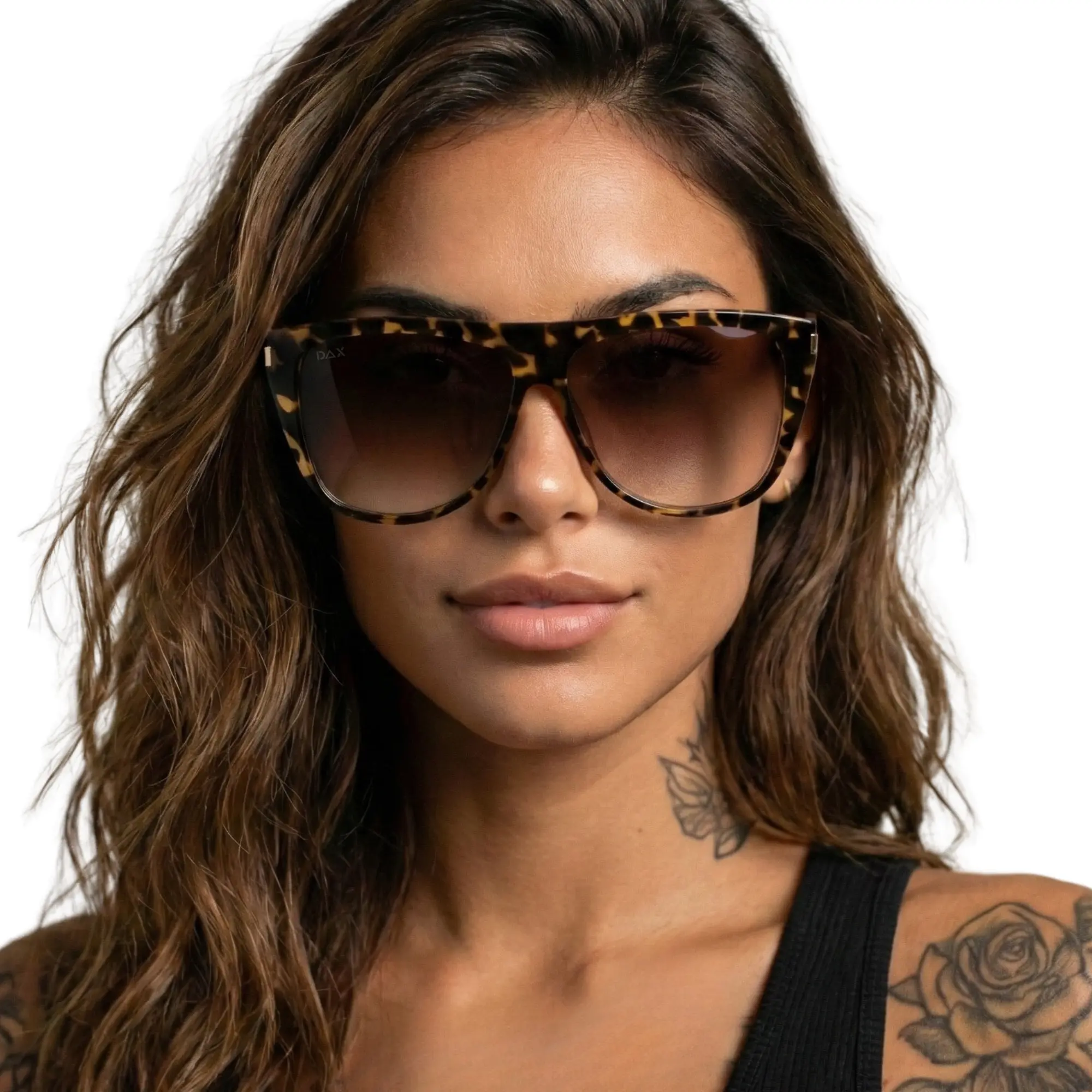 DAX EYEWEAR Ember Oversized Cheetah Print Brown Women's Cool Sunglasses - Polycarbonate Statement Frame, Tangle-Free Hair-Friendly UV400 Sun Guard Gradient Lenses, Stylish Shades Fashion Eyewear Accessory, Uv Protective Sunglasses, Womens Sunglasses, Tren