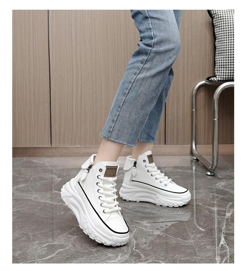Spring and Autumn new arrival high-top shoes, round toe, thick sole for added height, soft sole, casual sneakers, street style white shoes.