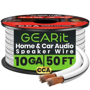 GEARit 10 Gauge Speaker Wire CCA - Copper Clad Aluminum, White, Cable for Stereo Recording Cable Transparent