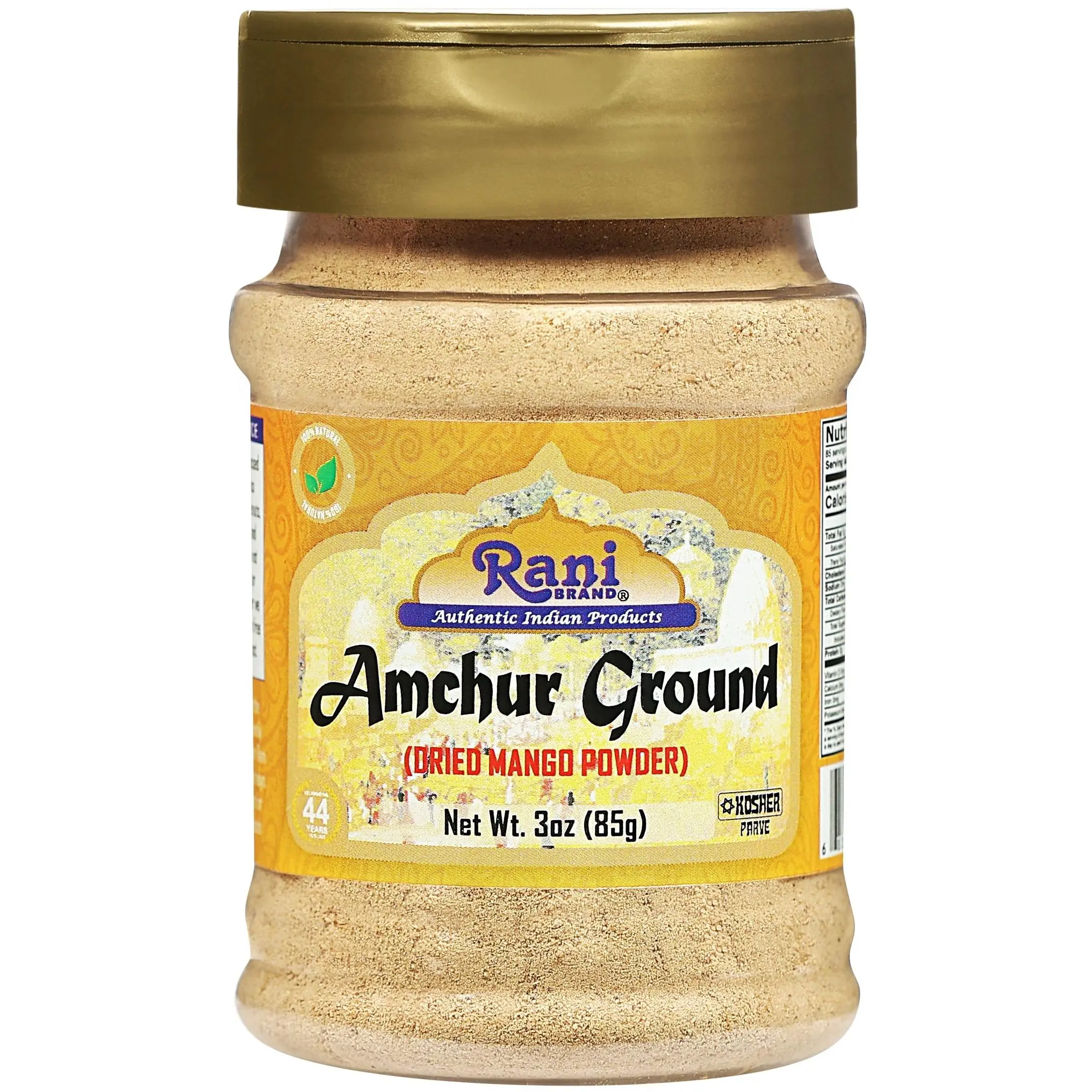 Rani Amchur (Mango) Ground Powder Spice 3oz (85g) PET Jar ~ All Natural | Gluten Friendly | Vegan | NON-GMO | No Salt or Fillers | Kosher | Indian Origin