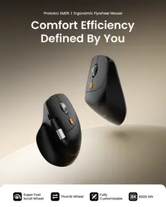 ProtoArc Ergonomic Bluetooth Mouse, EM25 USB Wireless Mouse, Fast Scrolling & Thumb Scroll Wheel, Buttons Customizations, 8000 DPI, Quite, Rechargeable, Compatible with Windows/Mac/Android