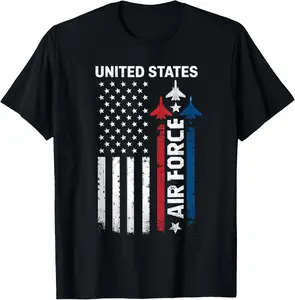 United States Air Force American USA Flag July 4th Patriotic T-Shirt Pure Cotton Graphic Tees Menswear Top: Gifts for Men & Women