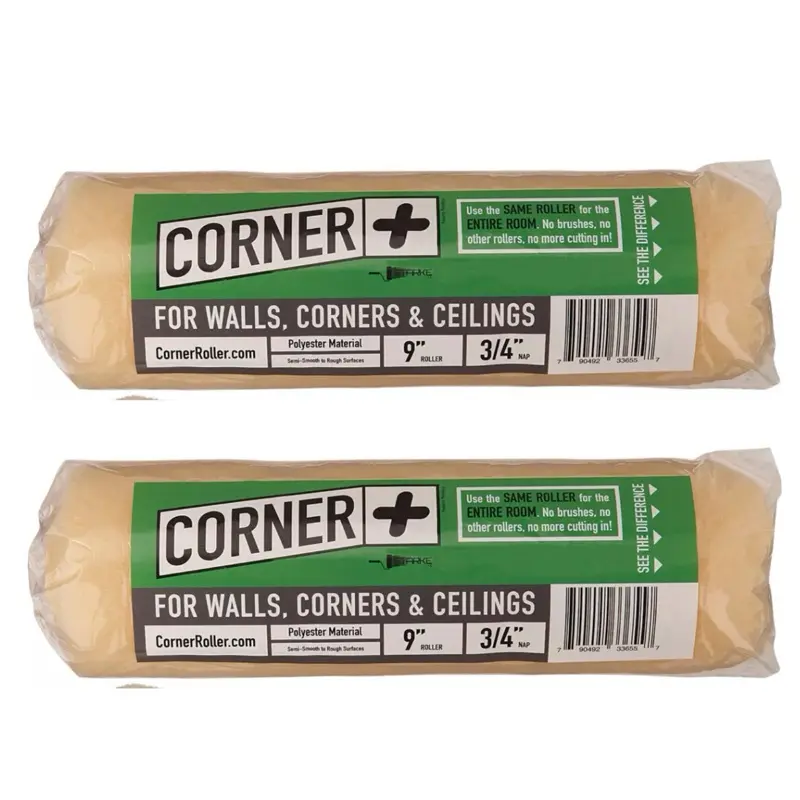 2-Pack | Corner + Roller | 9’ 3/4’ Nap Polyester | No paint brush needed | the only roller that paints walls & corners! Great for Textured Walls! Holds more paint. Large house painting fixxer upper