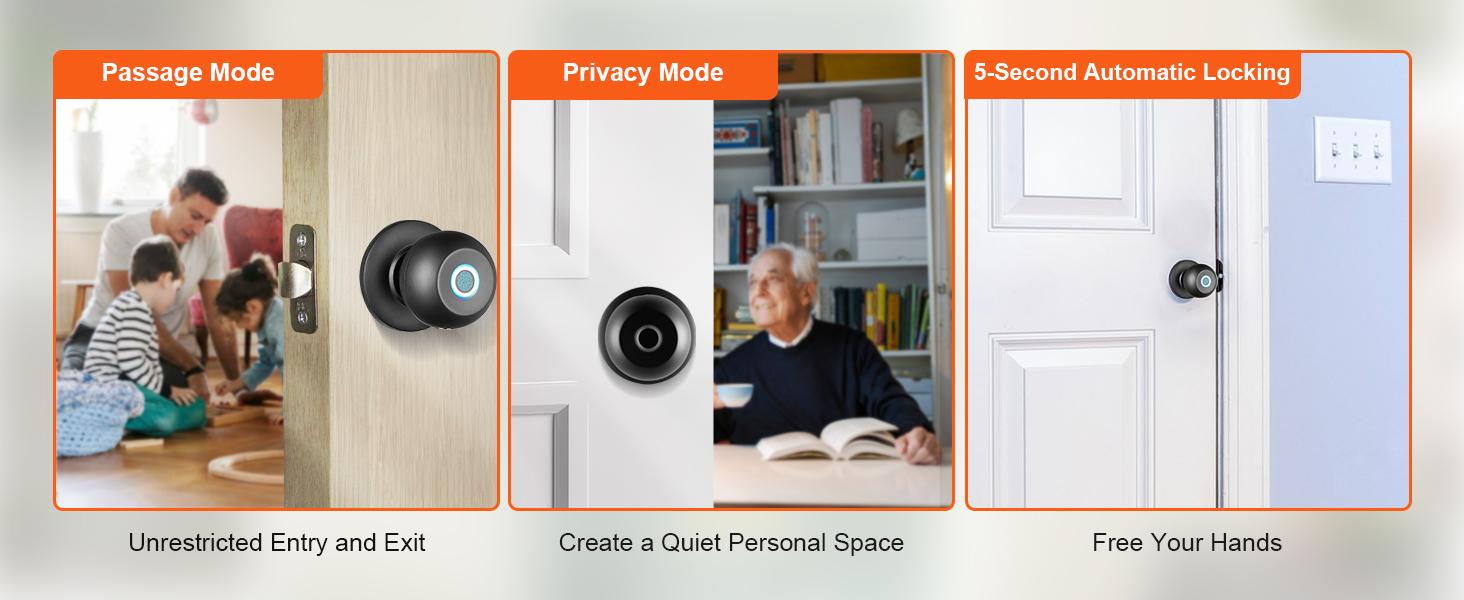VEVOR Smart Door Knob, TikTokShopBlackFriday, Biometric Door Lock Bluetooth Smart Lock, Fingerprint Smart Lock with APP Control, Easy Installation Door Lock, for Home Bedrooms, Cloakroom, Hotels, Apartments Offices