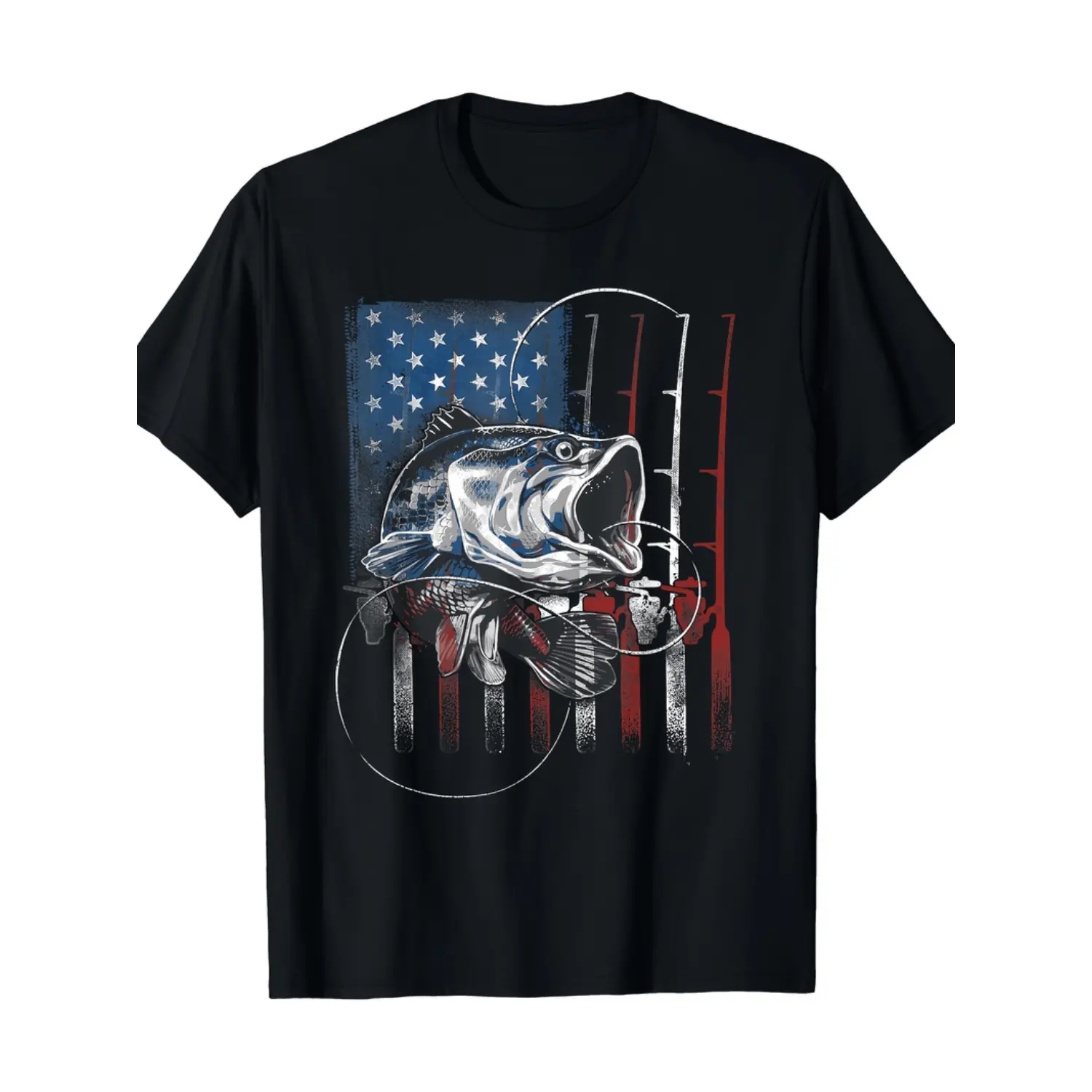 American Independence Day T-shirt menretro american flag fishing t shirt patriotic weever 100 cotton breathable and star sports casual shirt durable knitwear black -1 tokwear Tee
