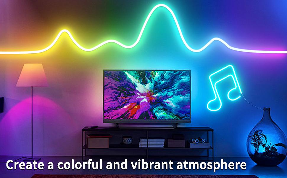 Dimmable LED Neon Rope Lights, RGB LED Light Strip, 5V Music Sync App/Remote Control DIY Rope Light, IP67 Waterproof Gaming LED Neon Strip Lights for Bedroom Indoor Oudoor Decor home party decoration
