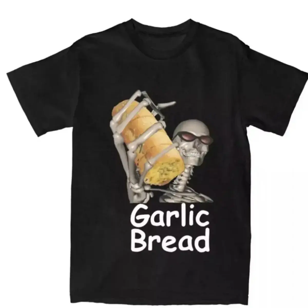 Garlic Bread Skeleton T-Shirt, Funny Meme Graphic Tee, Stupid Humor Shirt, Perfect for Bread Lovers, Quirky Halloween Design, Casual Unisex Top, Gift for Him, Gift for Her,  Meme Shirt Menswear