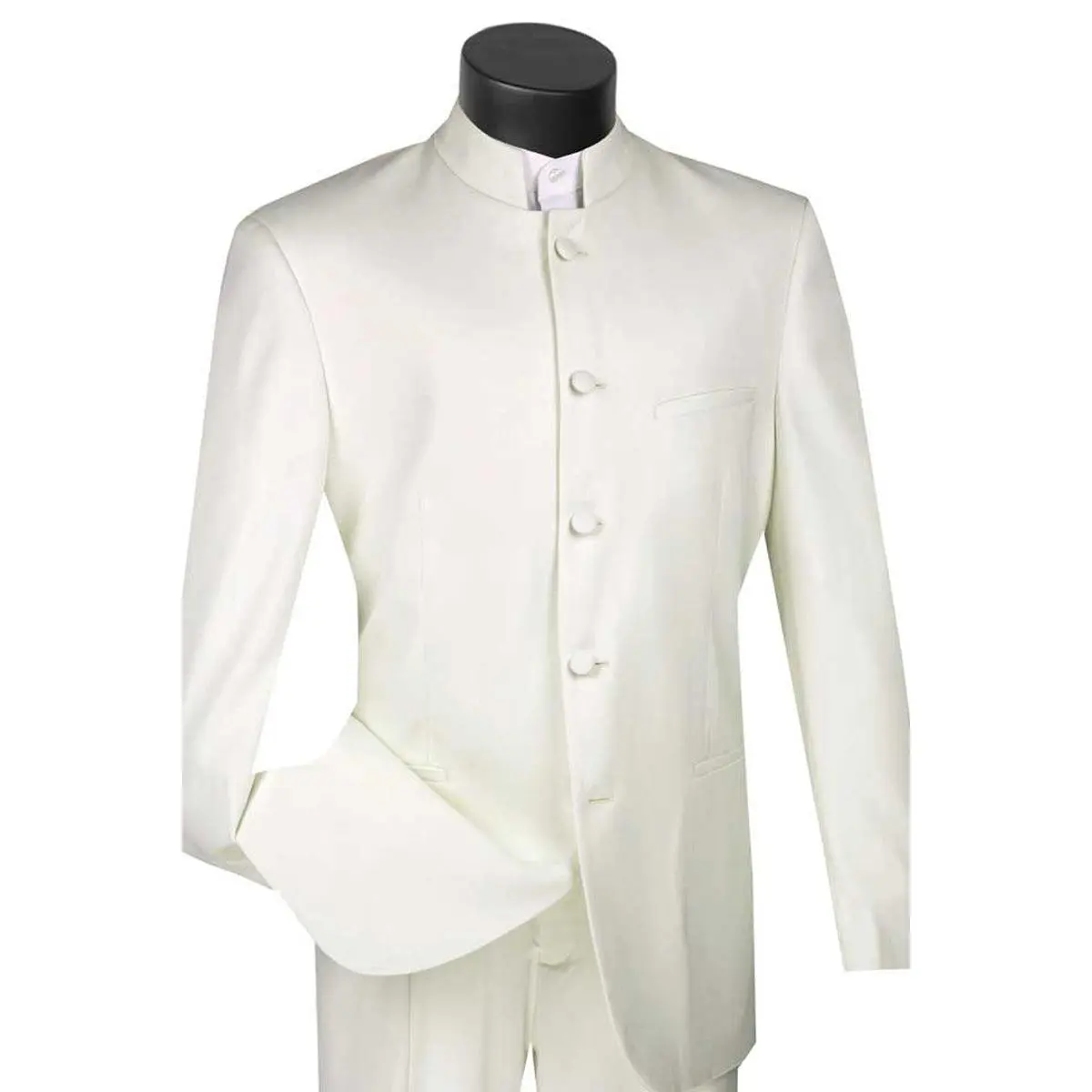Mens Five Button Mandarin Banded Tuxedo in Ivory
