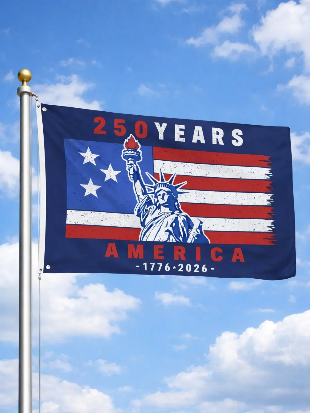 3x5 Ft Statue of Liberty USA 250th Anniversary Flag - Vintage Patriotic Heritage Banner (1776-2026)