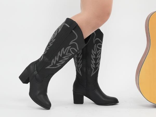 Women's Extra Wide Calf Cowboy Boots Wood Embroidered Western Cowgirl Knee High Boots Footwear Decor Red Leather